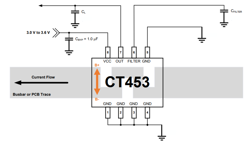 Application Circuit Diagram - Allegro MicroSystems CT453 XtremeSense® TMR Contactless Current Sensors